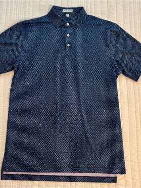 Peter Millar Men's Navy Polo with White and Light Blue Cocktail Glass Print